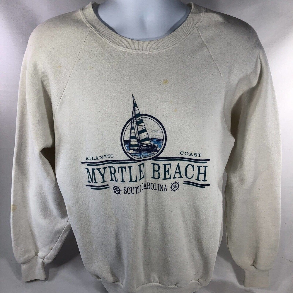VTG Myrtle Beach South Carolina Sweatshirt Mens XL White Sailboat 90s Discolored